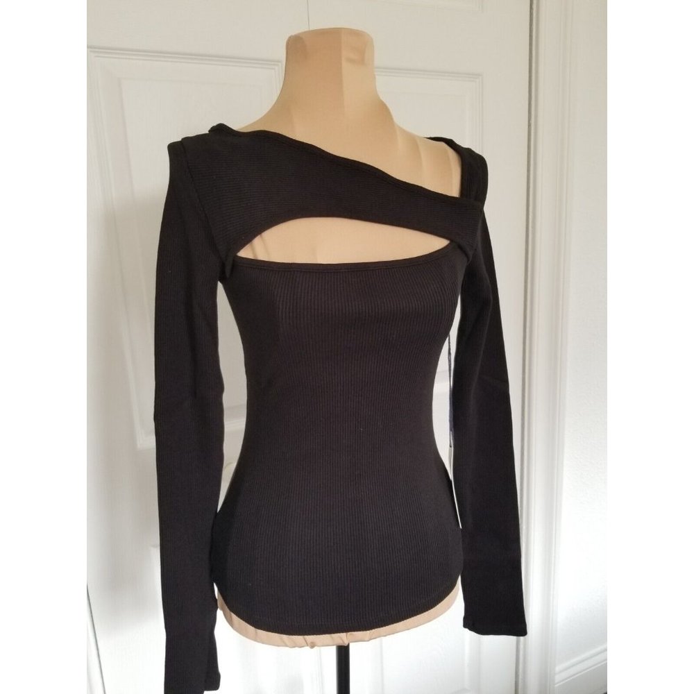 Citizens of Humanity Iris Long Sleeve Cut-Off/Out Rib Knit BLACK Top Women's S - Picture 4 of 16